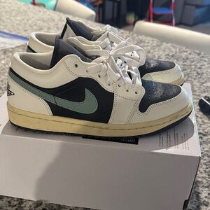 Nike Black and White Shoes with Green Highlights